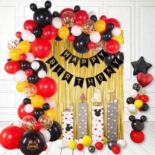 PartyTown Solid Mickey Mouse Theme Balloon Garland Birthday Decoration Kit for Boys Balloon