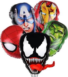 Bash N Splash Printed Avengers Theme Captain America Iron Man Hulk Spiderman Vemon Superhero Birthday Balloon Bouquet