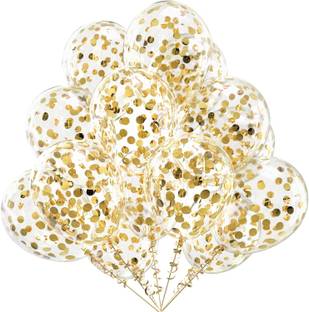 Rozi Decoration Printed Confetti Metallic Latex Balloons Golden Theme Set of 10 for Birthday Party Decor Balloon