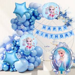 PartyTown Printed Frozen Princess Balloon Pack - 68 Pcs | Helium Supported| Frozen Princess Foil Balloon