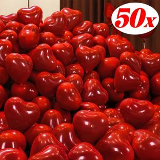 ZAMBOOREE Printed 50pcs Red Heart Balloons Inflatable Latex Balloon for Valentine Day Balloon