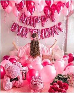 Crafty villa Solid Happy birthday pink heart dot foil balloons Letter Balloon