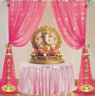 FLIPZONE Solid Pink Sheer Backdrop Net Cloth LED ganpati pandal set of 7 Balloon