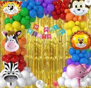 PARTY BREEZE Solid jungle animal theme birthday party decorations items kit combo set kids children Balloon