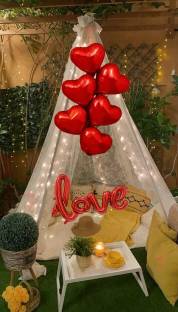 DAY DECOR Solid Valentine's Day Decoration Items Love Heart Balloon 7Pc Anniversary Birthday Balloon