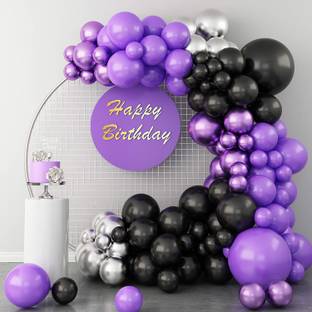 R G ACCESSORIES Solid Silver Purple Black Balloons Garland Kit Of 101 Pcs For Party Decorations Balloon