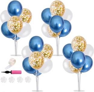 krido Solid Table Balloons Stand Kit Include Blue Latex Confetti Balloons with Balloon Pump Balloon Bouquet