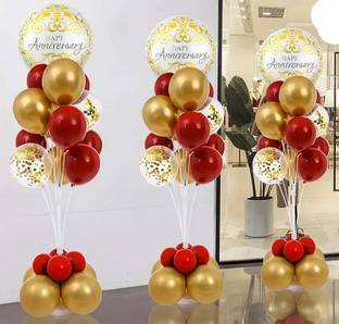 SOI Printed Happy Anniversary Round Foil Balloons Red Gold Balloons Balloon
