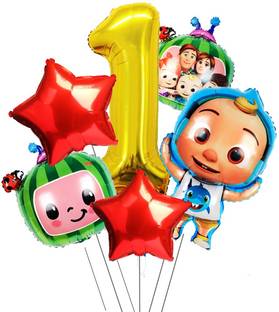 PopTheParty Printed Coco Melon Theme 1st Birthday Foil Balloon Decoration for Kids Party Celebrate Balloon Bouquet