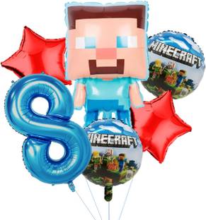 BashNSplash Printed 8th Birthday Minecraft Theme Party foil Balloon Set gamer Bday Helium Quality Balloon Bouquet
