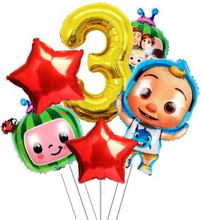 PopTheParty Printed Coco Melon Theme 3rd Birthday Foil Balloon Decoration for Kids Party Celebrate Balloon Bouquet