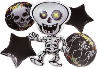 Bash N Splash Printed Happy Halloween Walking Skeleton & Skull Helium Boo Party Foil Balloon 5 Pc Set Balloon