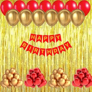 Alaina Solid Birthday Decoration Items 53 Pcs Set for Boys Girls Kids Newborn Baby Balloon