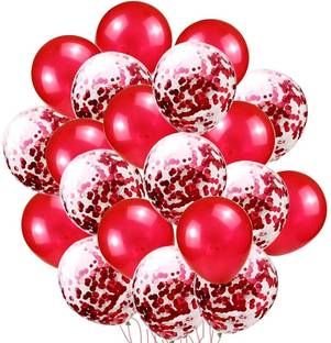 pixelfox Solid Metalic Balloon (Pack of 30)(Red) + 10 Confetti Balloon(Red) Balloon