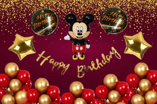 PARTY BREEZE Solid happy birthday decoration mickey mouse theme combo set for party decor 36pcs Balloon