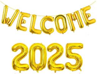 party assets Solid Welcome 2025 Foil Balloon, Happy New Year Theme Decoration Kit Balloon