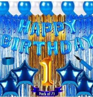 Viraat Solid Blue Birthday combo for 1 Year old baby (Pack of 73) Balloon