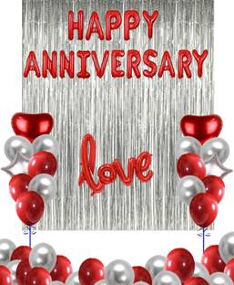 SOI Solid Happy Anniversary Foil with 50 HD Metallic Balloons with Love Foil Star Heart Decoration Kit Balloon