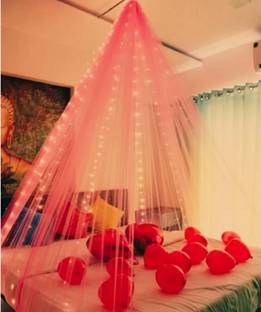 FLIPZONE Pink net Curtain Cloth Combo with Led Light for Wall Decorations set of 2