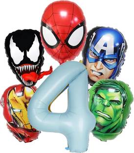 Bash N Splash Printed 4th Birthday Avengers Theme Captain America Iron Man Hulk Spiderman Superhero Balloon Bouquet