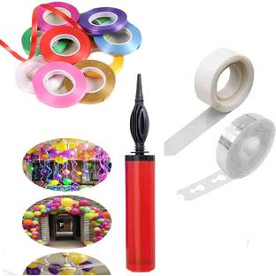 RJV Global Birthday Decoration items 1 Balloon Pump, Arch Strip Tape, Glue Dots, 6 Ribbons