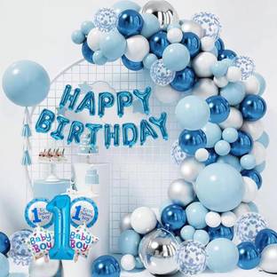 ANILOONS Solid Blue & White Birthday Party Decoration Kit. Balloon