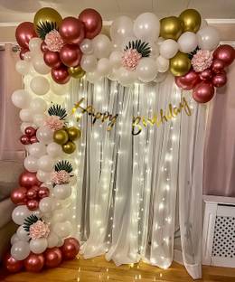 Balloon&You Solid Happy Birthday Decoration Kit, White Net Curtain with led light Balloon