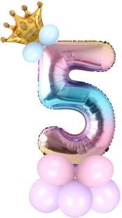 Shopperskart Solid Five/5 Number Toy Foil Balloon With Crown/Balloons For Birthday Party Decoration Balloon