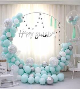 TRISHRA Solid (56 Pcs) Happy Birthday Banner with HD Pastel & Metallic Balloons Confetti Balloons Decoration Kit Set Decorations Items Combo Set Balloon