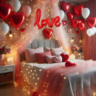 ZAMBOOREE Solid VALENTINE-15 (LOVE + NET LED R, 2 HOOK + 4 RED DIL + 20 RED WHT) Balloon