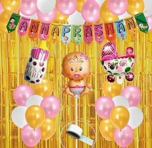 Agk Printed Annaprashan Decoration Item Balloon Kit For Baby Girl, Rice Ceremony Decoration Balloon