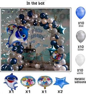 MeeZone Printed Shark Foil 35 Pcs Theme Birthday For Girls, Boys, Kids - Balloon