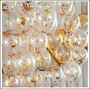 MeeZone Printed Golden Glitter Transparent Confetti Balloons For Balloon Garland/Birthday/ Balloon