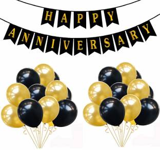 Rozi Decoration Solid Happy Anniversary" Banner with 50 Pcs Mattelic Balloon (66Pcs Combo- HA Banner with 50 Mattelic Balloon BG) Letter Balloon