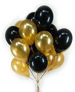 Juneja Enterprises Solid Metallic HD Golden and Black Pack of 50 Balloon Balloon