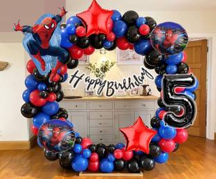 Bash N Splash Printed Red Blue Black Happy Bday Spiderman Ballon 5th Birthday Party Decoration Arch Balloon