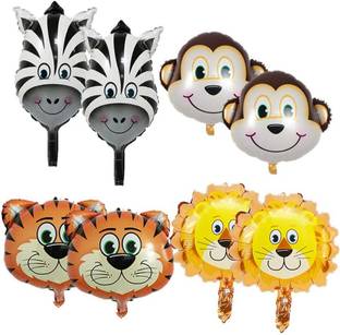 Giftzadda Printed Jungle Safari Theme 8 Pcs Lion Monkey Zebra Tiger Animal Foil Balloon Balloon