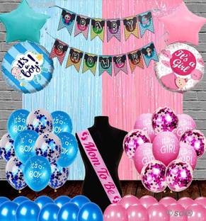 SOI Printed (Set of 48) Baby Shower Decorations Kit Banner, Sash, Curtains and Metallic with Confetti Printed Balloons for Baby Shower Mom to Be Welcome Baby Decoration Materials Products Items Supplies (Banner Combo) Balloon