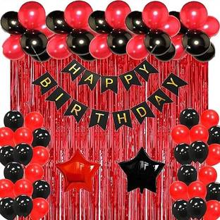 PARTY MIDLINKERZ Solid Red Theme Birthday Decoration items kit combo for Kids & Adult with Star Balloon