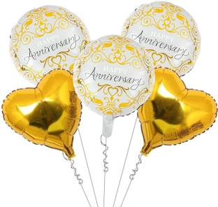 SOI Printed Happy Anniversary Foil Balloons Set of 5 Pcs Happy Anniversary Decoration Balloon