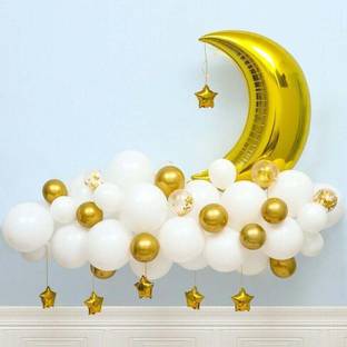 SOI Solid Moon Star Foil Balloon Arch Garland Kit for Anniversary Birthday Decoration Balloon