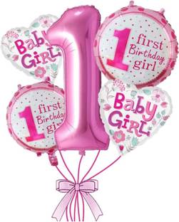 SEEMA TRADERS Solid BABY GIRL FIRST BIRTHDAY. Balloon