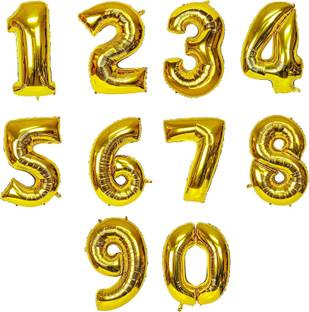 Giftzadda Solid 0-9 Number Balloons 16"inch Golden Color Numeric 1 2 3 4 5 6 7 8 9 0 Balloon