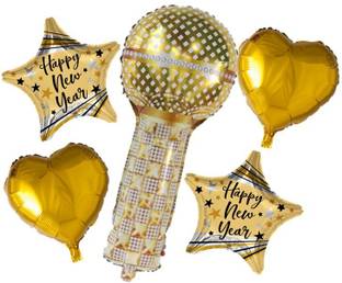 Bash N Splash Printed Helium Quality Golden Karaoke microphone Happy New Year Celebration foil Balloon Balloon
