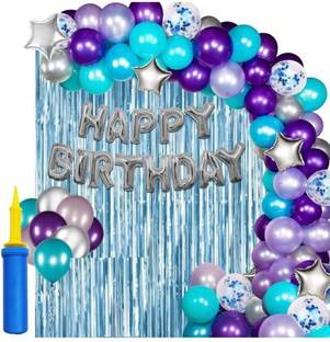 Magic Balloons Solid Birthday Decorations - 95Pcs Silver Happy Birthday Foil Balloon, Star Foil Metallic, Foil Curtain Princess Theme Birthday Decoration/Birthday Decorations for Girl Balloon