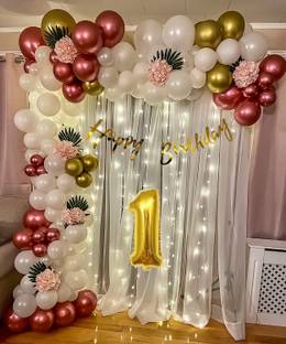 Balloon and you Solid 1st/First Happy Birthday Decoration Kit With Net Curtain, Led Light For Boy,Girl Balloon