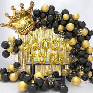 Giftzadda Printed "Groom to be" Golden Black Theme Crown Foil Balloon Decoration Kit Letter Balloon