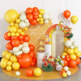 R G ACCESSORIES Solid White Orange Yellow Balloons Garland Decoration Kit With Arch (Pack Of 61) Balloon