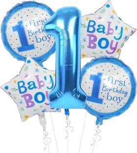 Rozi Decoration Printed 1st Birthday Boy Foil Balloon Set(Pack of 5-Blue) Balloon