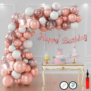 BUC Solid Balloons Arch Kit, 60 Pcs Rose Gold And White Balloon Garland Kit Party Balloon